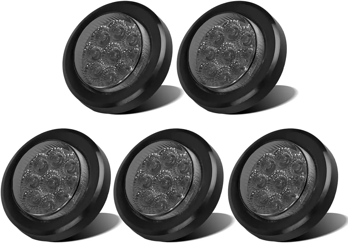 

5-Pack 2 Inch Round Red LED Marker Lights with Reflectors, Waterproof 12V Flush Mount for Truck Trailer RV