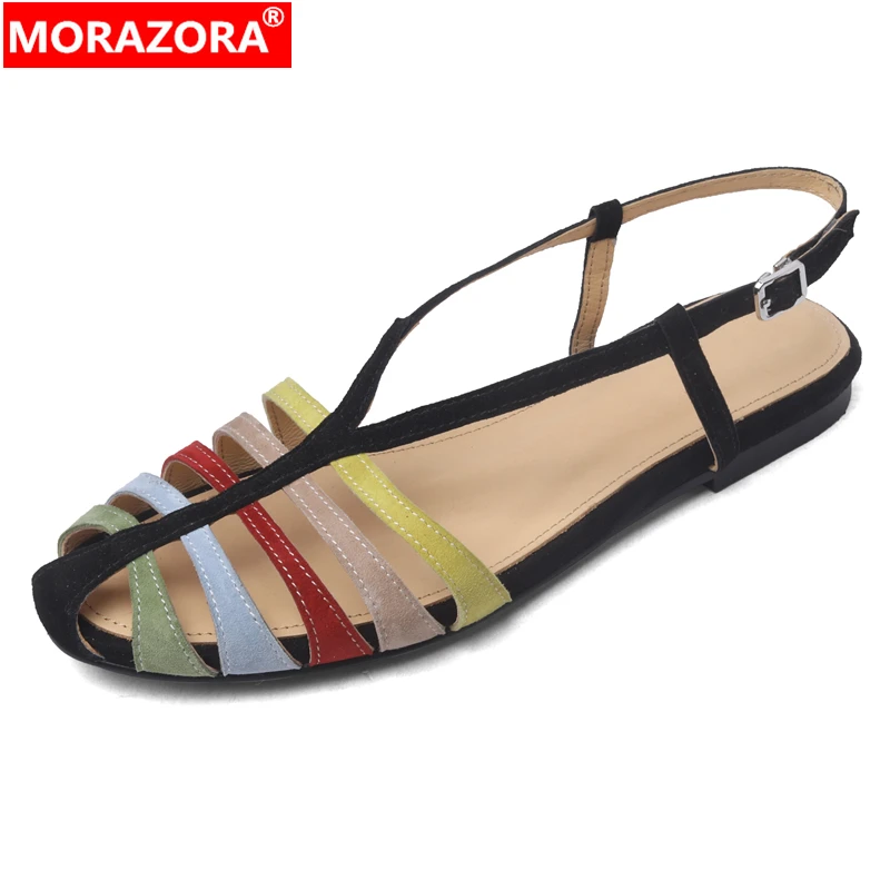 

Новые женские сандалии MORAZORA из натуральной кожи, модные разноцветные сандалии на плоской подошве, летняя обувь, серебристые женские туфли для вечеринок