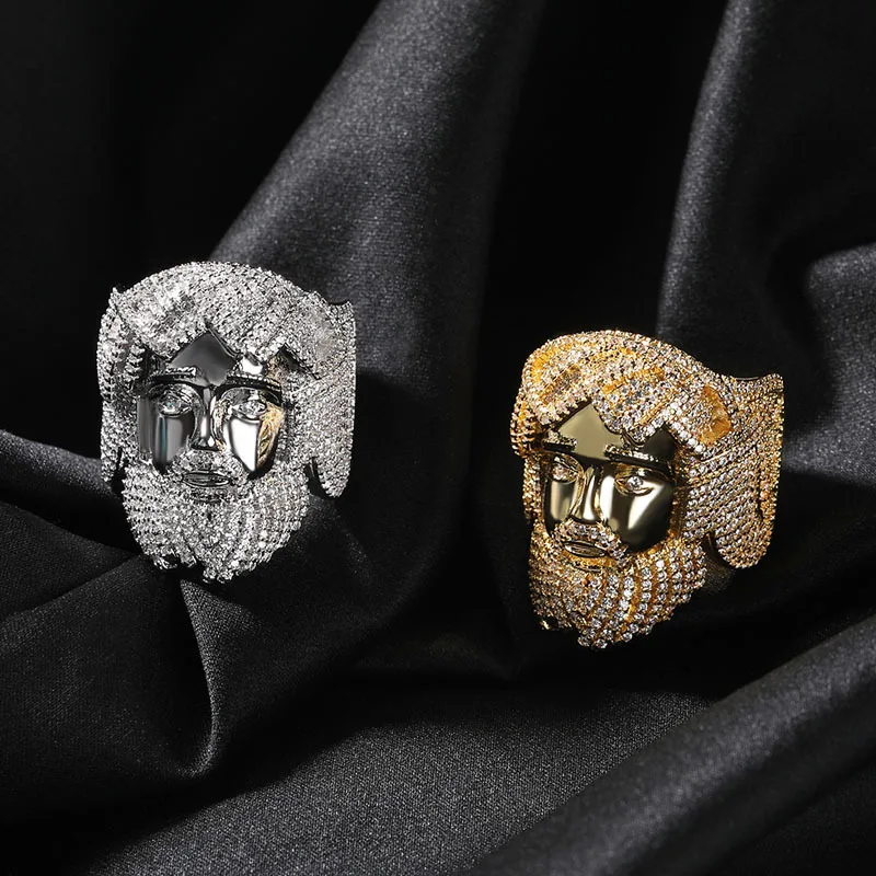 

Hip Hop 5A+ Cubic Zirconia Paved Bling Ice Out CZ JESUS PIECE Ring Men Finger Rings Male Rapper Jewelry Gift Drop Shipping