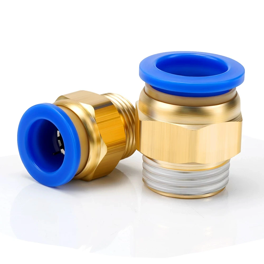 PC Blue Pneumatic Quick Connector 1/4 1/2 1/8 3/8 BSPT External Thread Brass Straight Connector Hose Trachea 6 8 10 12mm PC8-02