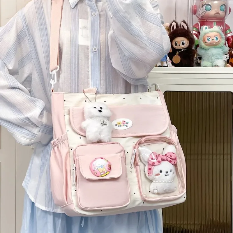 

Richme Dopamine Tote Bags Women 2025 Kawaii Patchwork Dots Crossbody Shoulder Bag Casual Clear Window Doll Show Ita Bolso Mujer