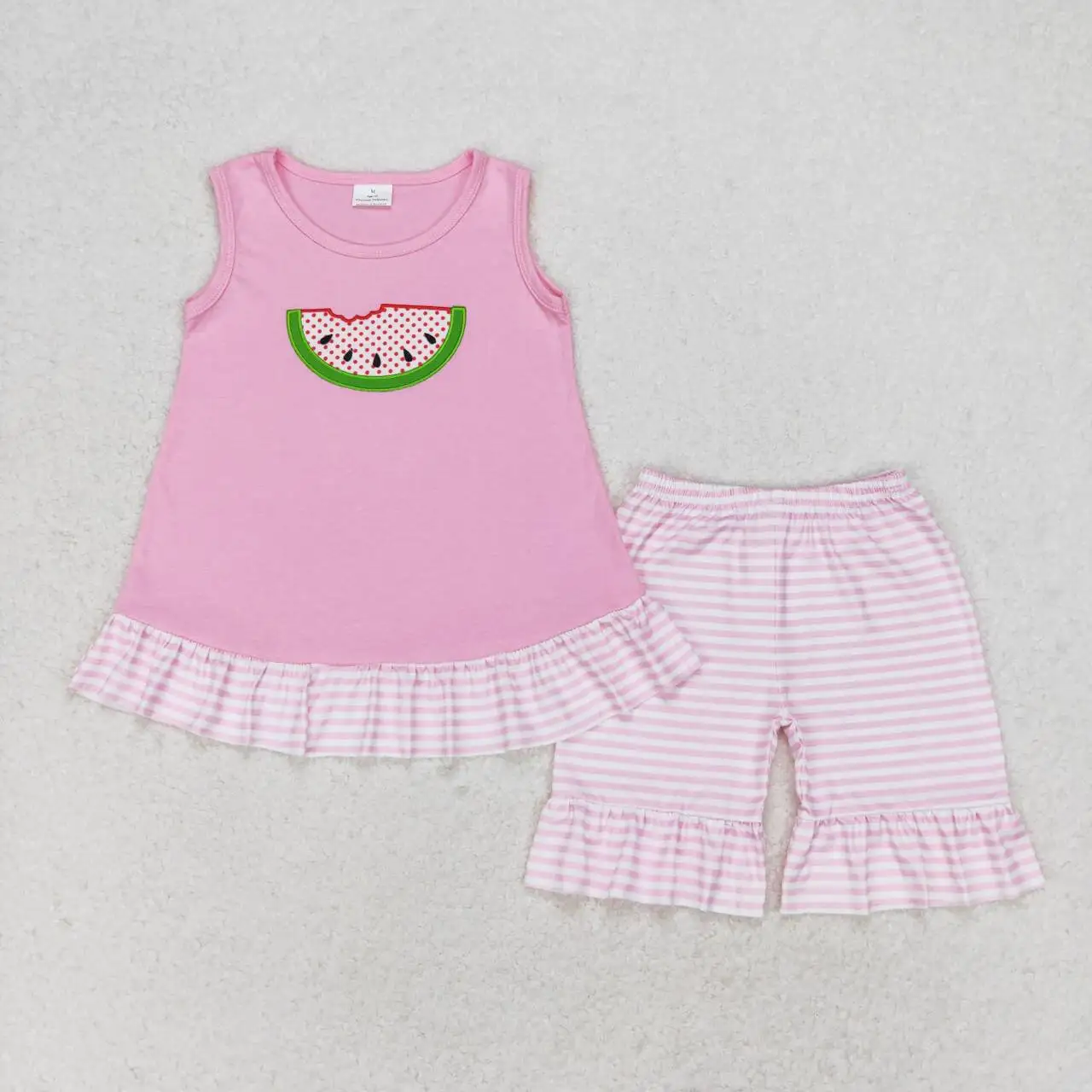 

Summer watermelon Outfits toddler girls Clothes Baby Short Sleeves pink Shorts Kids Clothing Wholesale boutique embroidery sets