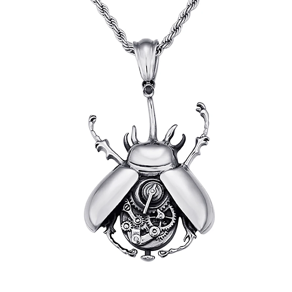 Steampunk-Käfer-Anhänger-Halskette Unisex Edelstahl Mechanisches Zahnrad Insekten-Charm-Halskette Gothic Punk Mode-Schmuck Geschenk – Detail 1