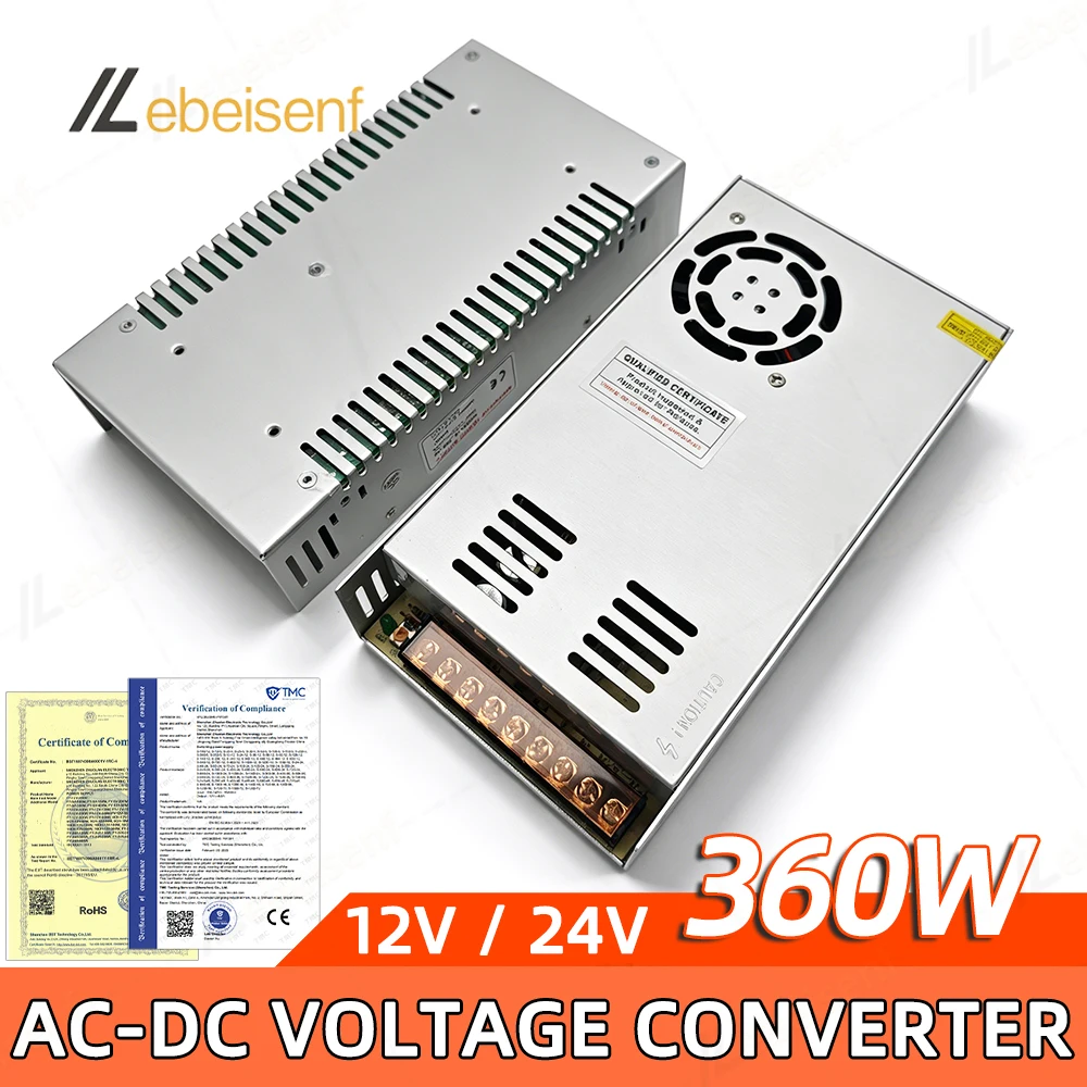 

Импульсный блок питания 360 Вт, 12 В 30 А, 24 В 15 А, высокомощный LED-драйвер, адаптер питания для светодиодных лент, DIY, промышленное оборудование