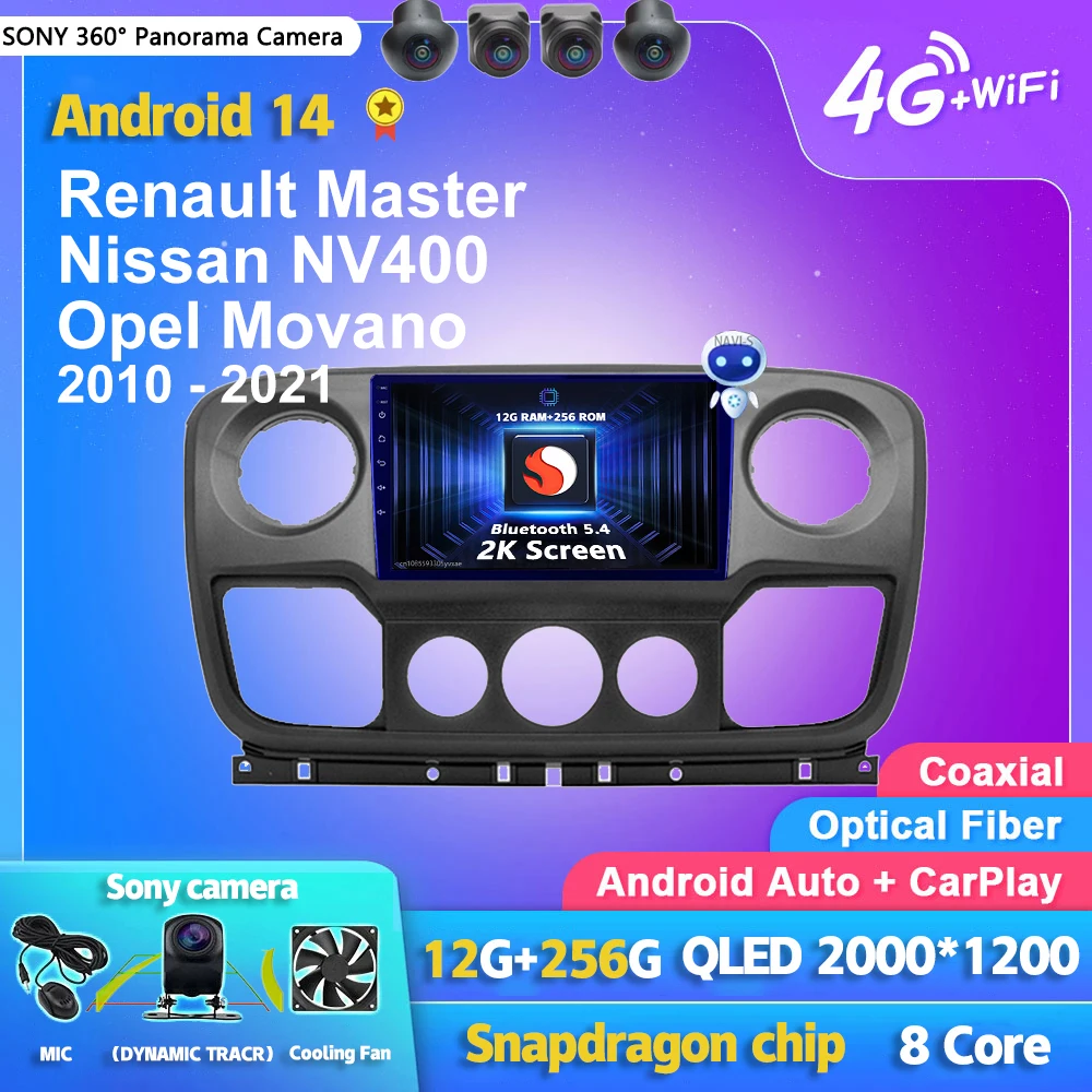 

Android 14 Carplay Car Radio Multimedia Player For Renault Master Nissan NV400 Opel Movano 2010-2021 Stereo GPS 2din Head Unit