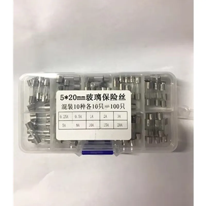 1box  Glass fuse fuse fuse box 5*20MM 10 kinds of each 10 mixed sample pack 250V