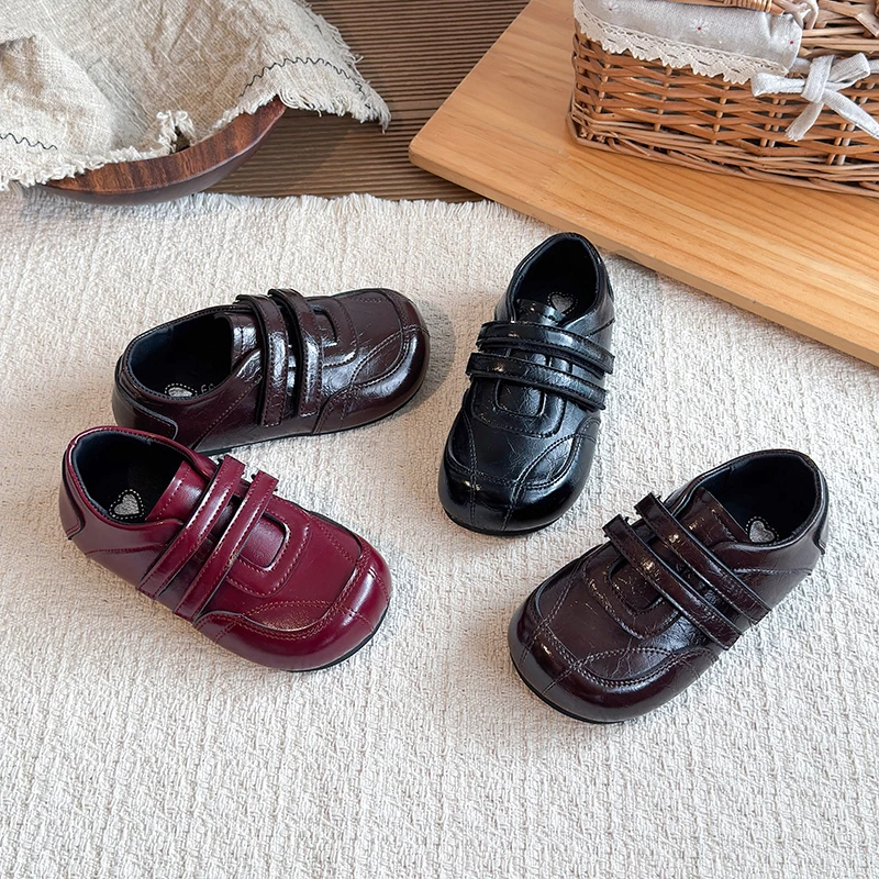 Toddler Kids Leather Shoes Spring Autumn Vintage Causal Shoes for Boys Girls Outdoor Daily School Non-slip Children Flat Shoes