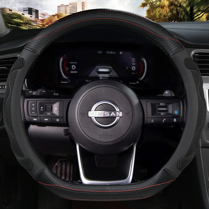 

PU Leather D Shape Car Steering Wheel Cover For Nissan X-Trail Qashqai Rogue Maart Serena Micra Kicks Altima Teana 2017-2024