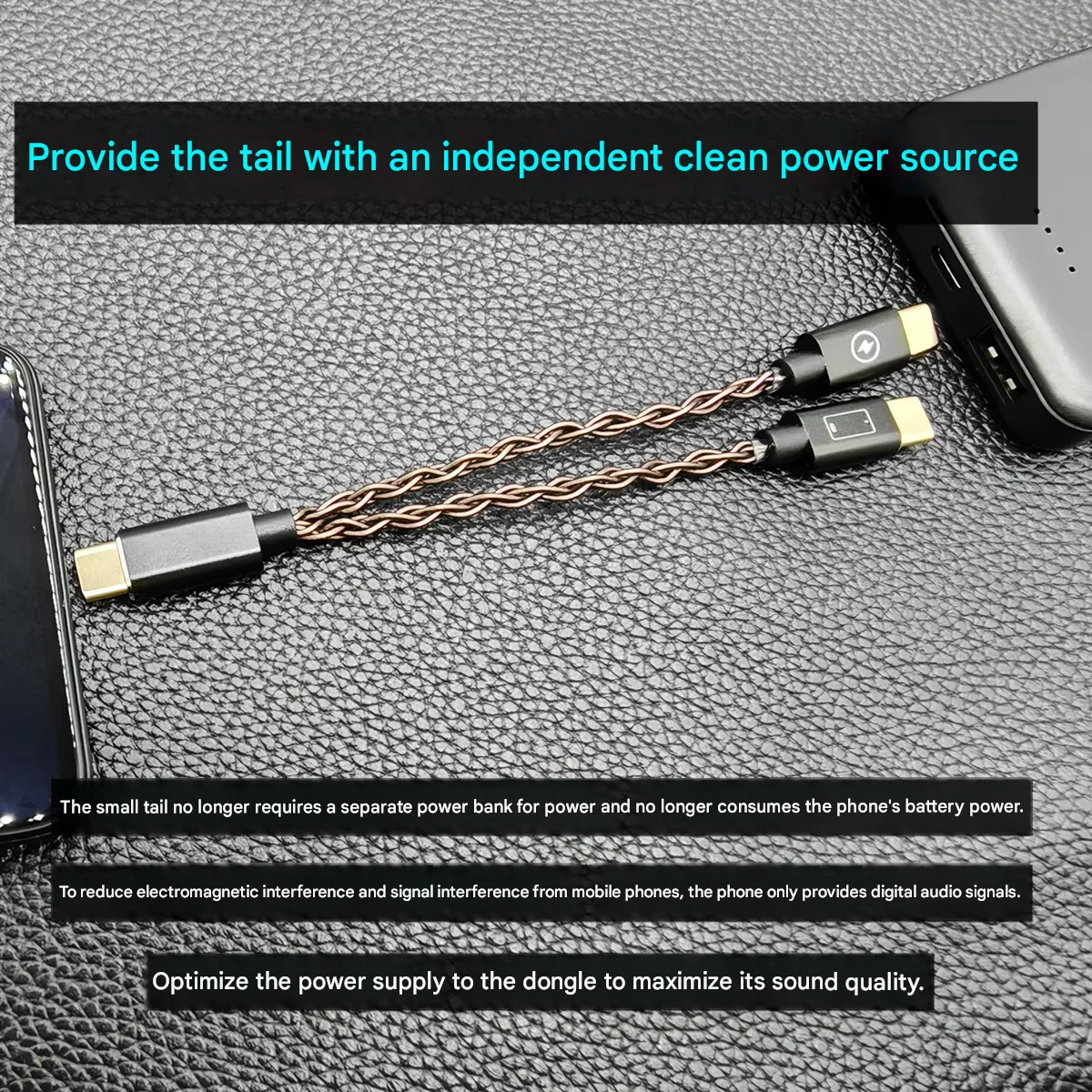 Dongle DAC Independent Power Cable, Type-C Charging Audio Cable Comparable to CB19
