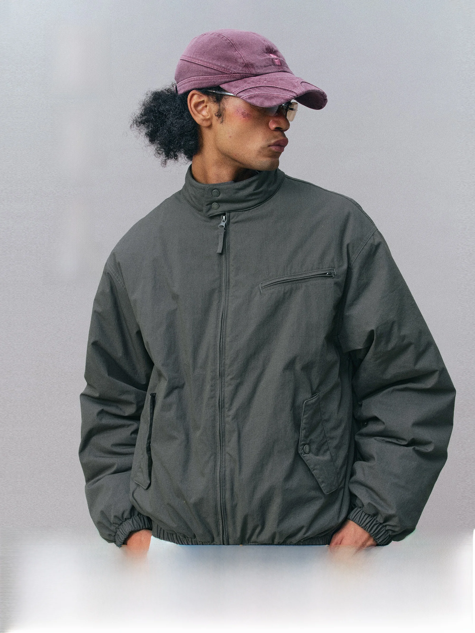 

Outdoor Vintage Loose Bla Label P Cotton Stand Collar Harrington Cotton Jaet Men's Warm Thi Long Sve Zipper Closure