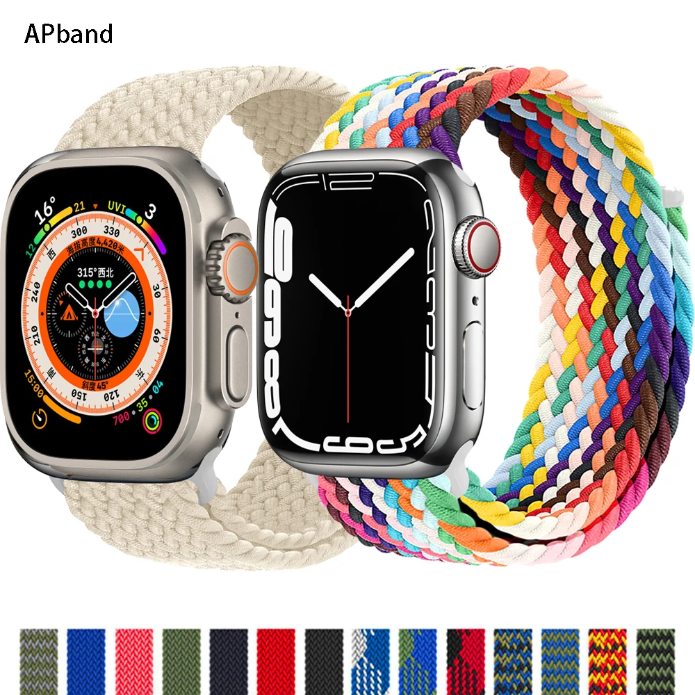 Strap For Apple watch band 45mm 44mm 40mm 41mm 49mm 42mm 38mm Nylon Braided solo loop bracelet iWatch serie Ultra 3 4 5 se 6 7 8