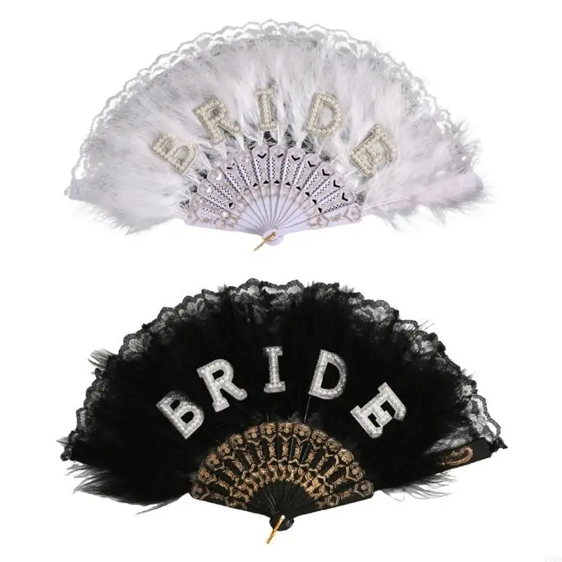 Cordón decorativo, abanico plumas para novia, encaje ligero, accesorios fotografía esenciales para fiesta boda,