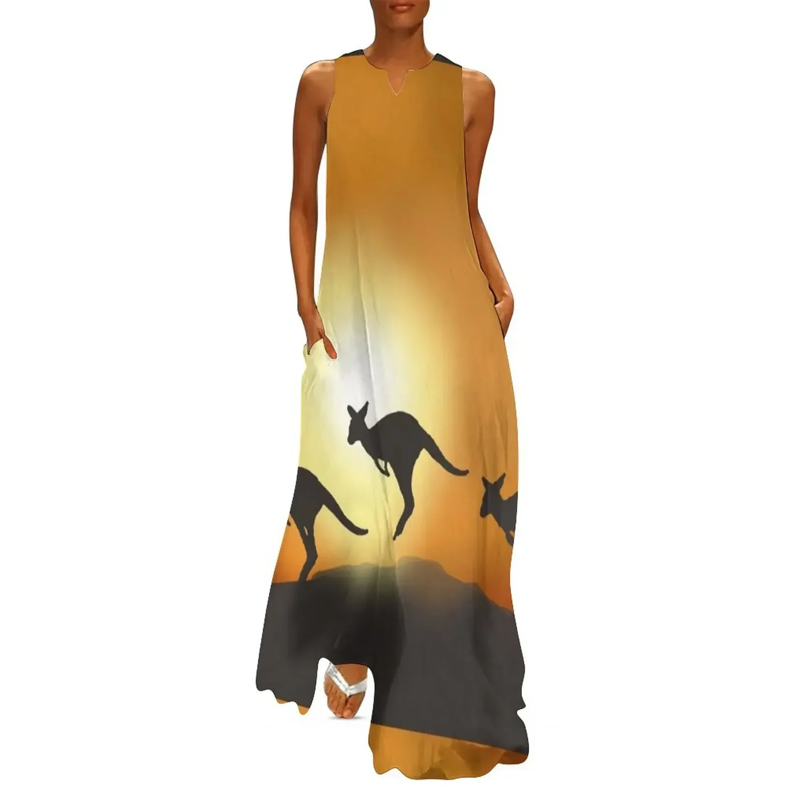

Kangaroos in the Australian Desert Long Dress summer women's suit Dance dresses women dress Dress