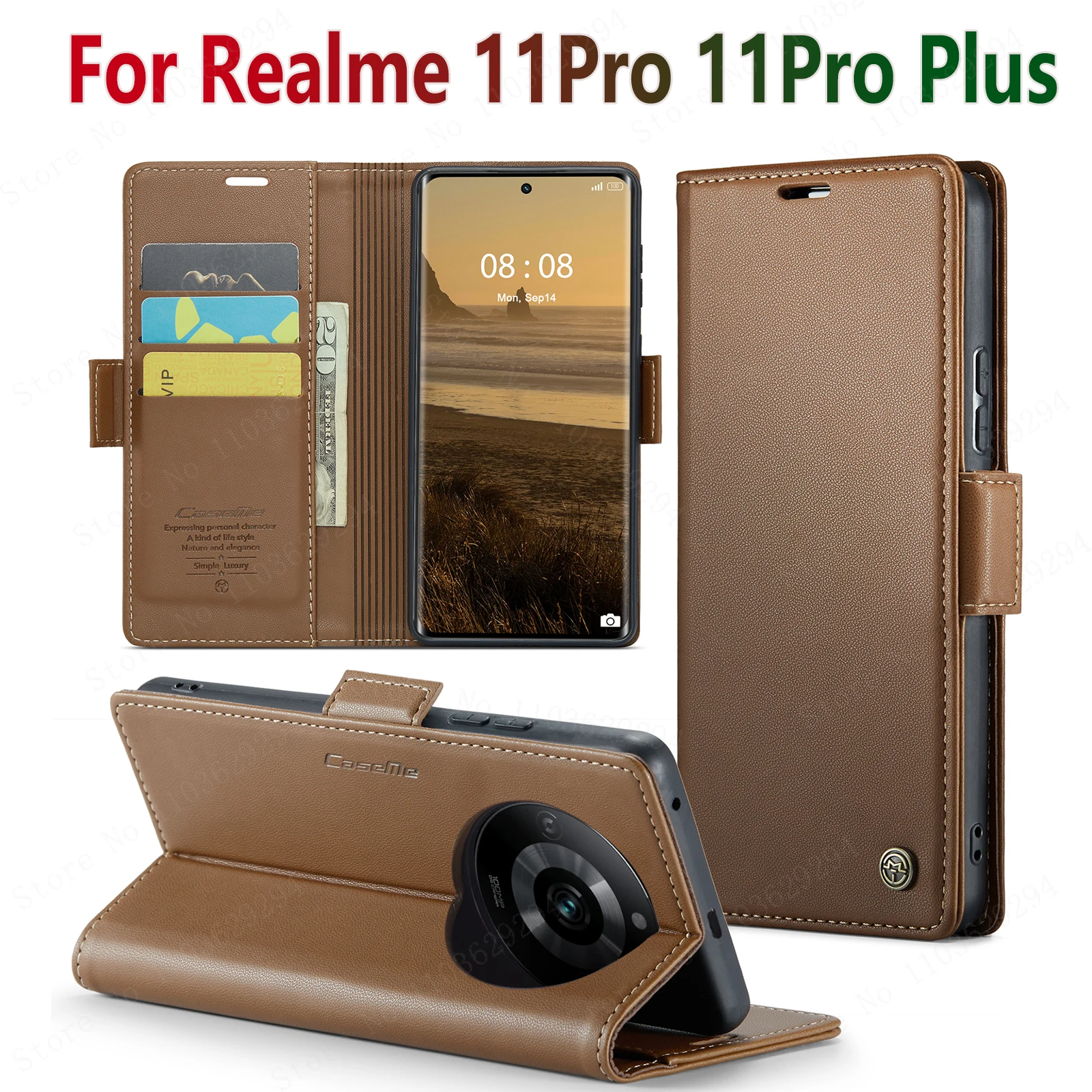 

Leather Anti-Shock Magsafe Card Holder Wallet Phone Case, Realme 11Pro Plus, Luxury