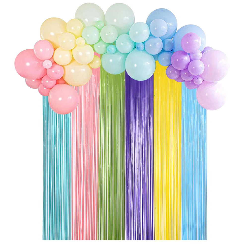 2Pcs Colorful Fringe Curtain Macaron Backdrops Tinsel Curtain for Girl Unicorn Mermaid Wedding  Party Decoration Wedding