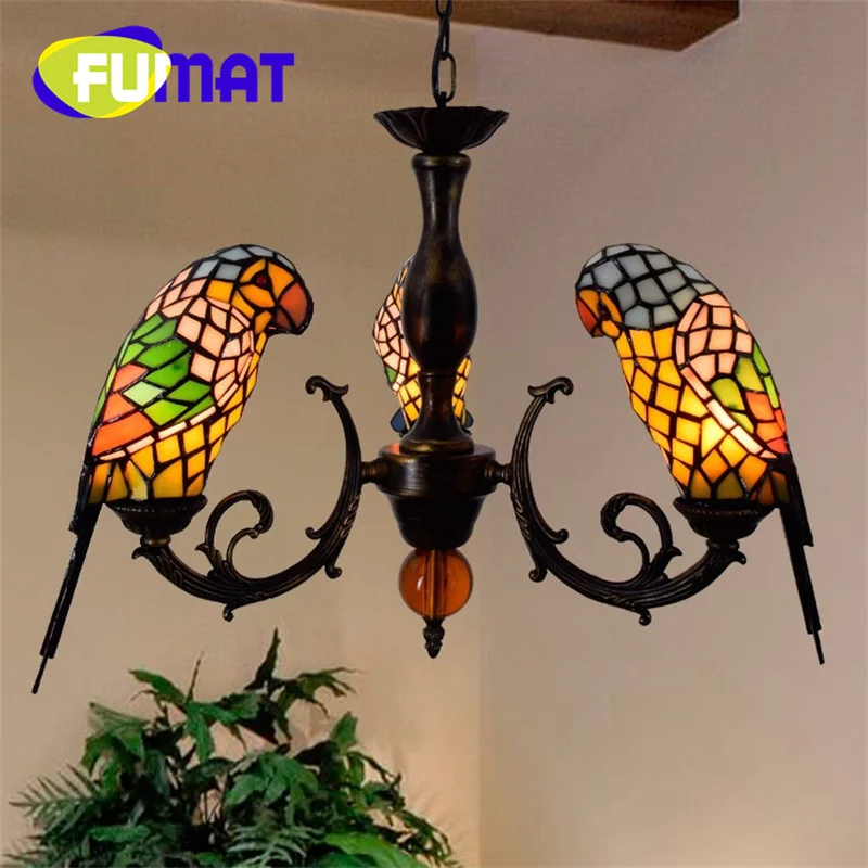 

FUMAT Tiffany style Stained glass American parrot Bird Pendant lamp Living Room Dining Room Bedroom hallway decor chandelier