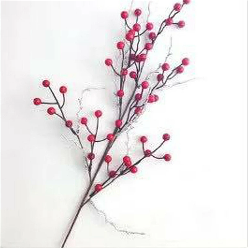 Artificial Berries Branch DIY Fake Flowers Leaf Decorative Berry Red Berries Plant For New Year Christmas Decoration Party Decor