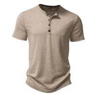 Henley Collar verano hombres Casual Color sólido manga corta Camiseta para hombres Polo hombres alta calidad camisetas para hombres