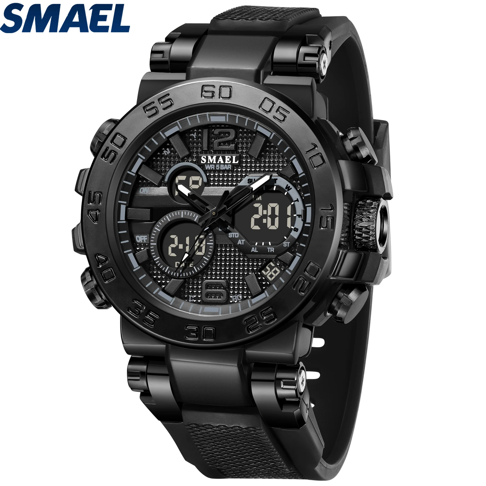 SMAEL 8106 LED Brand  Men Watches Sports Wristwatches 50M Waterproof  Men\'s Wristwatch Dual Time Alarm Clock Sport WatchDigital