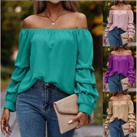 Women's Fashion Blouses New Spring Summer Saxy Off-shoulder Knotted Long-sleeve Loose Tops Chiffon Shirts For  Women Clothing