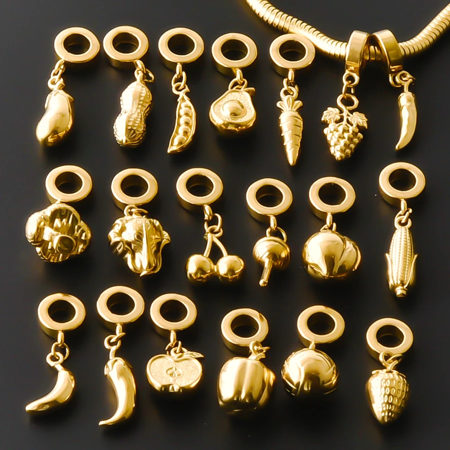 Gold Color 316 Stainless Steel Chili Pepper Lollipop Pendant Food Charm For DIY Bracelets Necklaces Jewelry Making Bulk No Fade