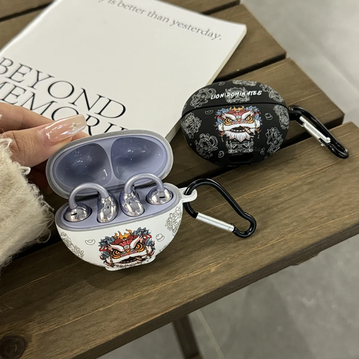 Чехол для наушников для Huawei FreeClip, милый крутой узор льва, дизайн, наклейка с кристаллами, чехол для гарнитуры с крючком для Huawei FreeClip