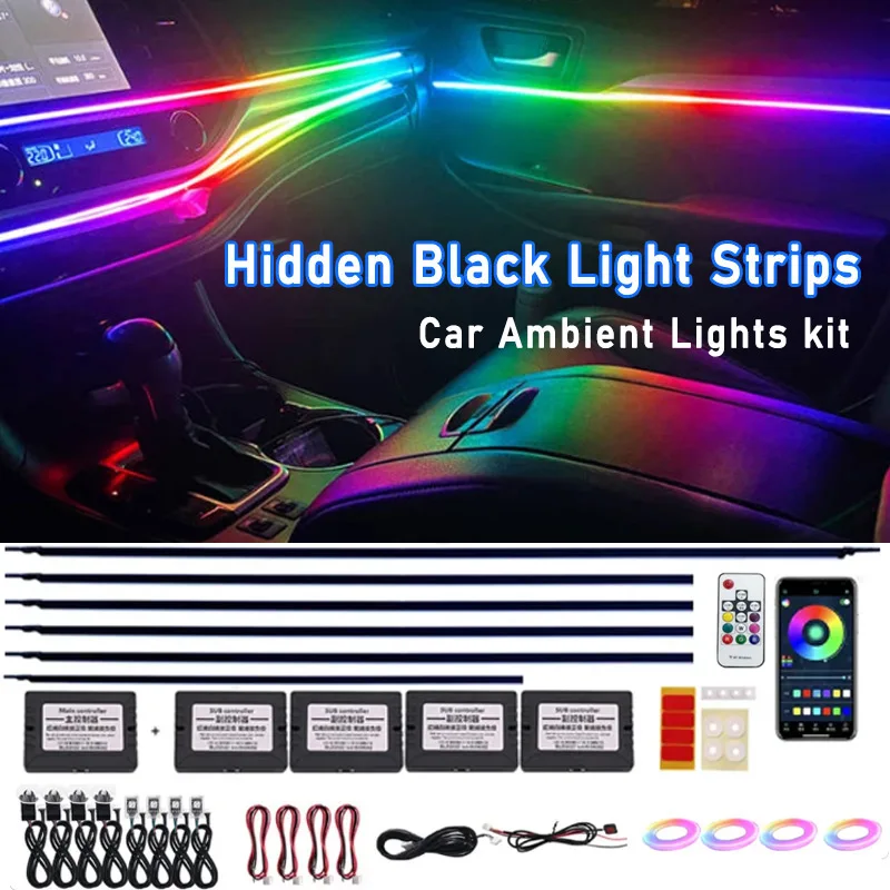 18/22 In 1 Car Ambient Lights 213 Color Acrylic Strip Interior Rainbow Streamer Remote  Atmosphere Lamp Hidden Black Light Strip