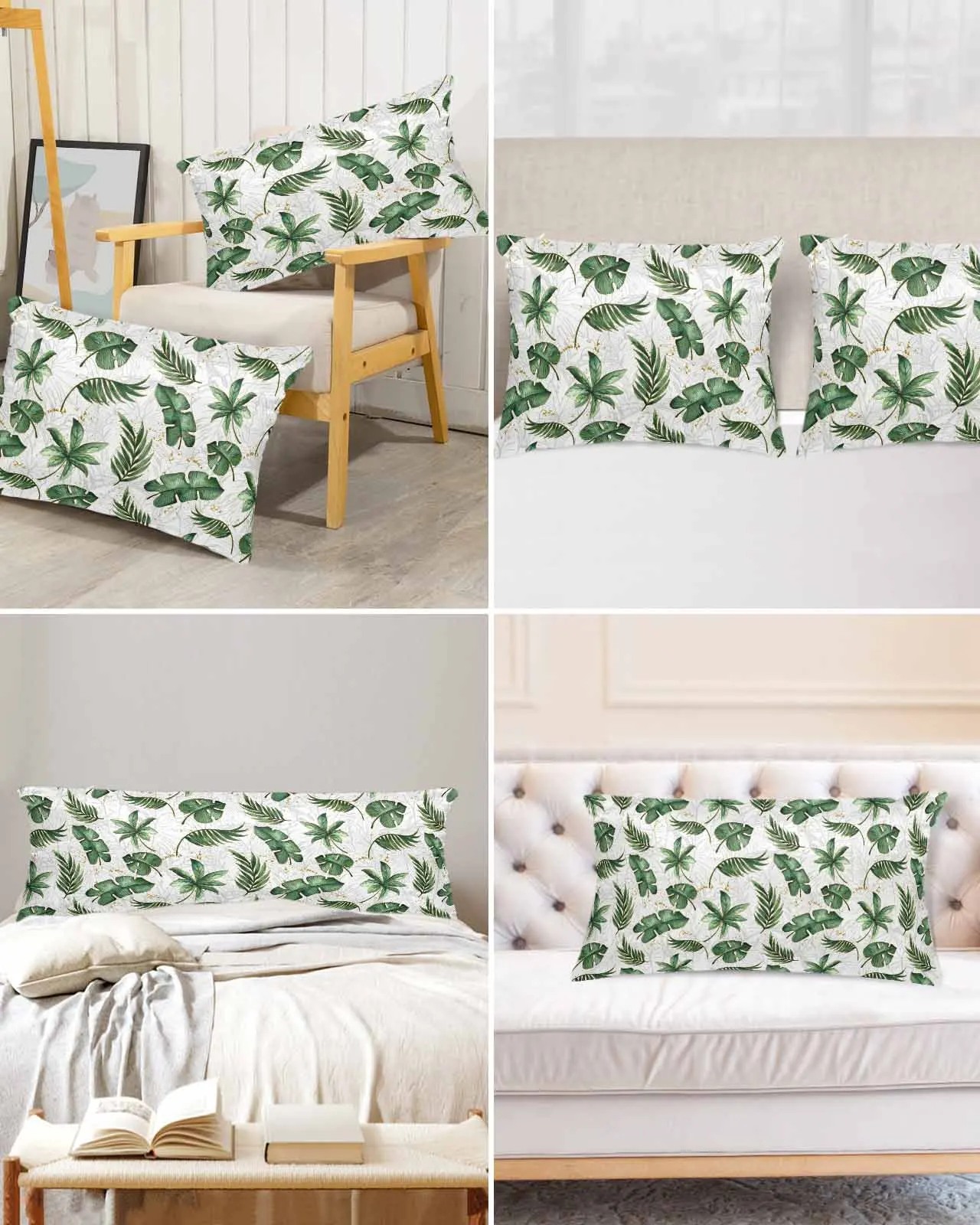 Watercolor Tropical Plant Turtle Back Palm Leaves Bed Satin Pillowcase Sofa Pillow Cover Case Bedroom Satin Cushion Covers Home