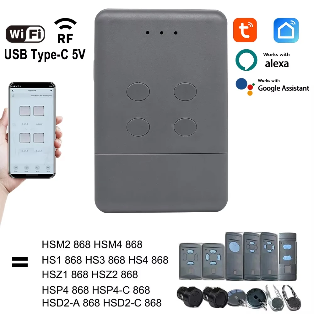 

New Styles 868mhz Tuya WiFi Garage Door Remote Control Replacement HSM2 HSM4 HS1 HS3 HS4 868.35MHz Gate Control