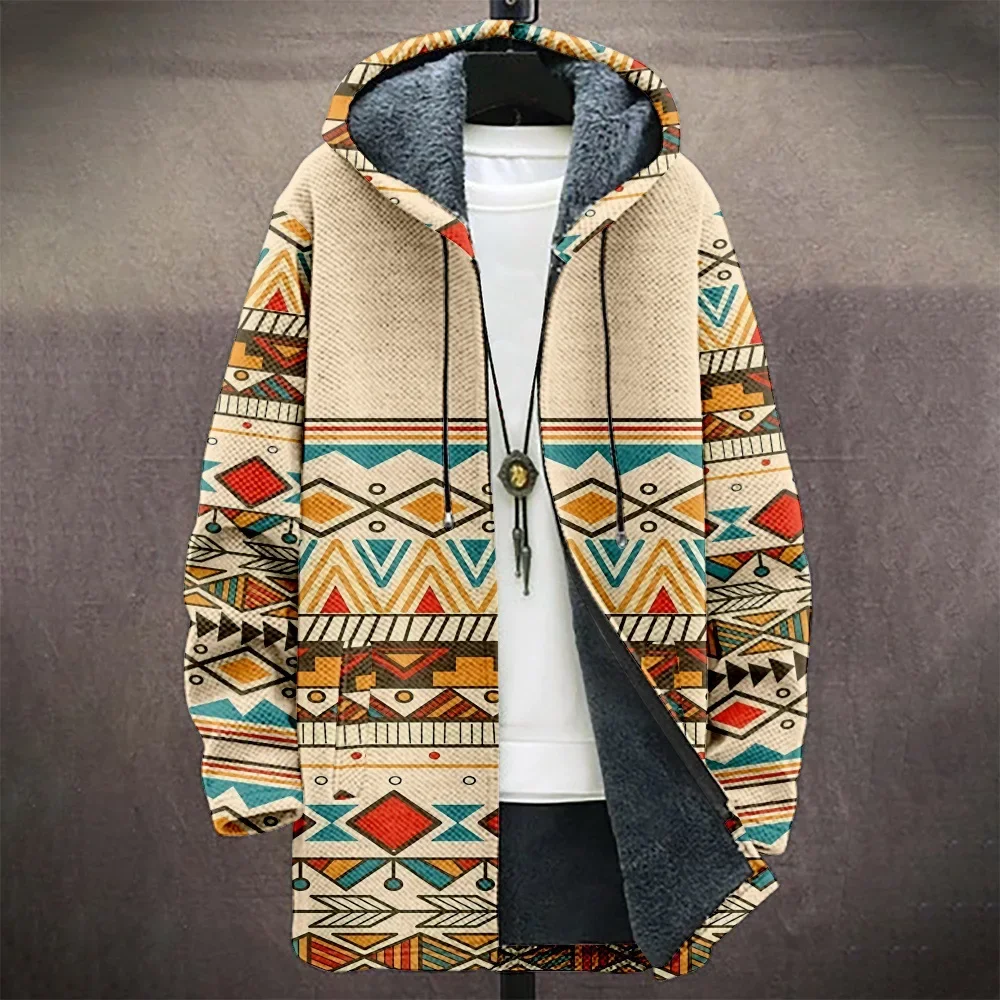 Giacca da uomo cardigan Native Aztec Graphics cappotti stampati Mid Trench outdoor Fleece Winter Casual Streetwear abbigliamento da uomo
