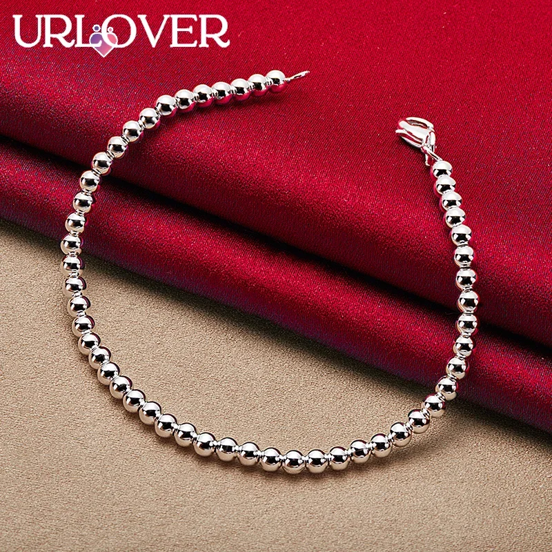 URLOVER 925 Sterling Silver 4 6 8 10 14 mm Beads Bracelets For Woman Wedding Fashion Jewelry Lady Christmas Party Birthday Gifts