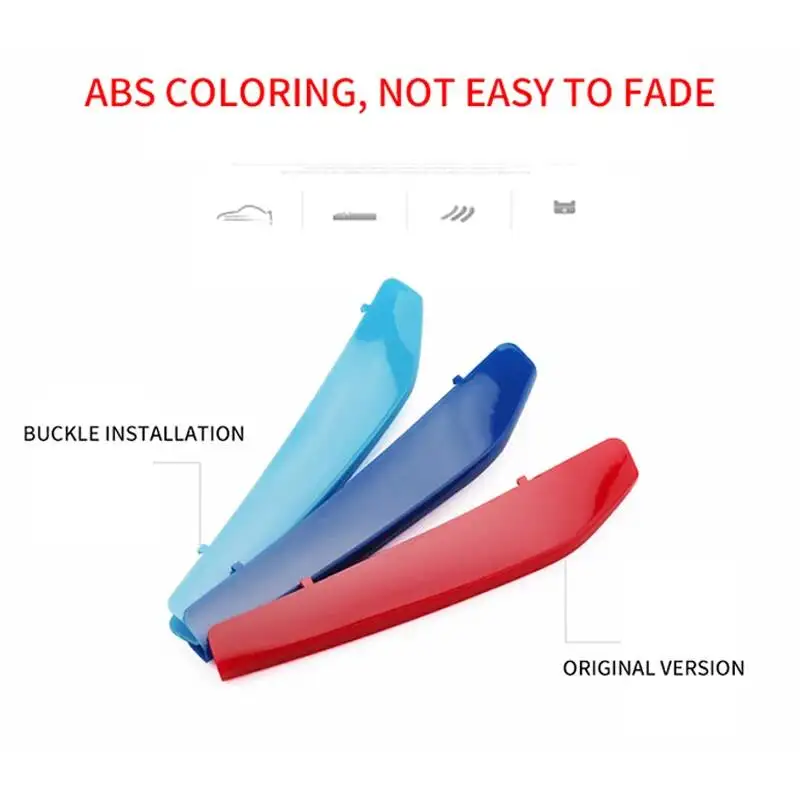 Front Bumper Grilles Trim 3PCS For BMW 1 Series E81 E82 E87 E88 F20 F40, ABS Tri-Colour Racing Strips With Clips, Exterior Styli
