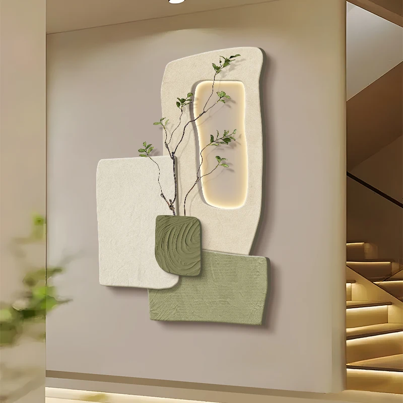 Living Room Decor with Light Emitting Diode Lights and Artificial Flowers Abstract Theme Sandstone Surface Wall Decoration