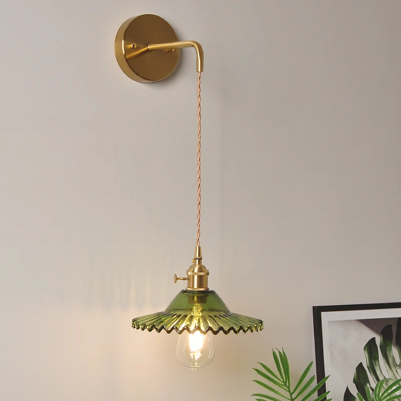 Retro Glass Bedside Wall Lamp LED E27 With Switch Reading Rotary Sconce Lights For Living Room Kitchen Home Decoration Fixture