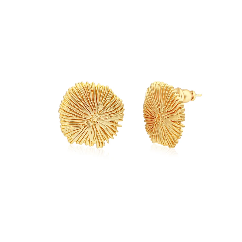 VAROLE Geometric Jewelry Earrings For Women Brass Gold Color Irregular Stripe Texture Sunburst Design Stud Earring