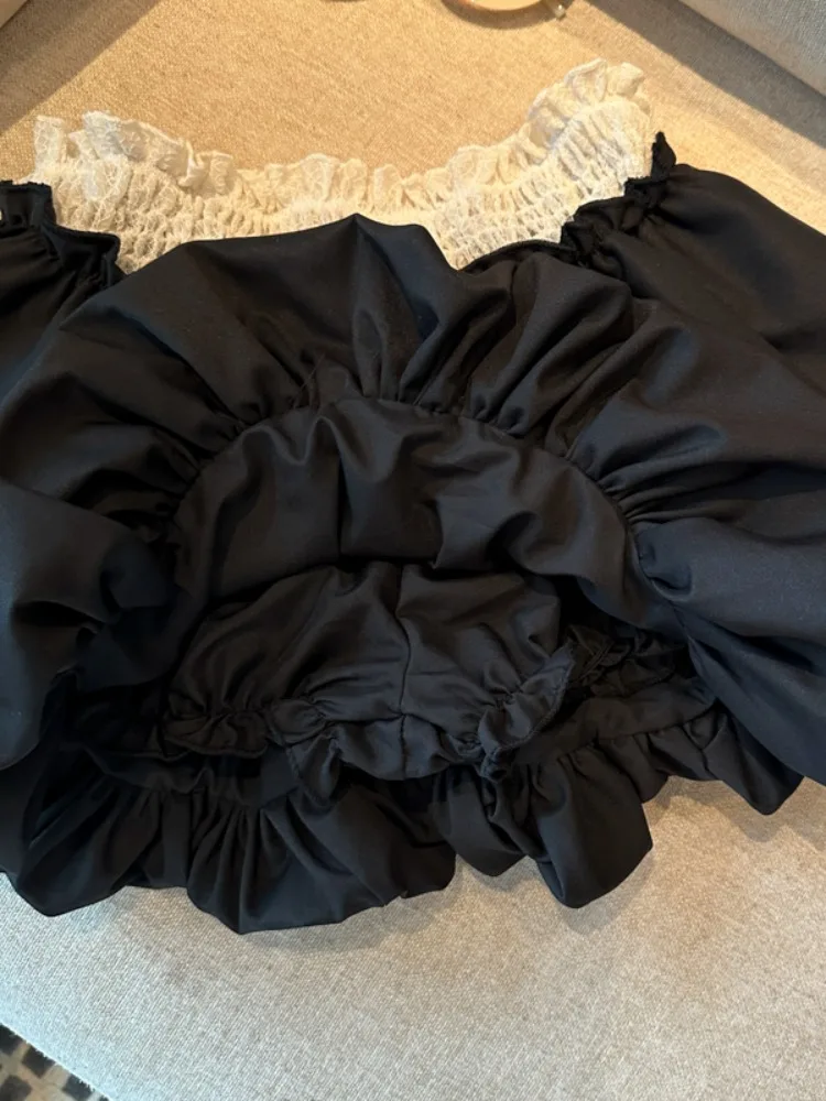 Falda acampanada de cintura alta con diseño de capullo de flores de retales de encaje para mujer Otoño Invierno Anti-luz coreano Sle Commute