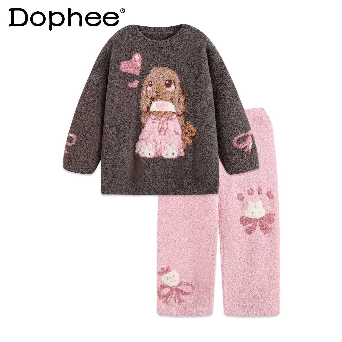 

Japanese Style Soft Cartoon Cute Rabbit Autumn Winter Women's Pajamas Fleece Lined Thin Fleece Thickened Coral Fleece Homewear