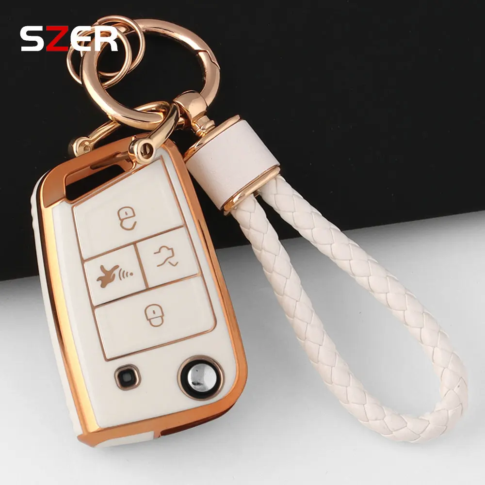 4 Buttons TPU Car Key Case Cover For Volkswagen VW Golf 7 ALLTRACK MK7 Tiguan SEAT Ateca Leon FR 2 Ibiza Skoda Octavia Keychain