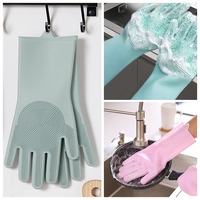 1Pair Magic Dishwashing Cleaning Gloves Silicone Rubber Sponge Glove Household Scrubber Kitchen Clean Tools