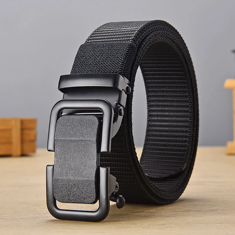 Men\'s Belt Nylon Canvas Web Webbing Belt Automatic Buckle Military Tactical Belt Outdoor Work Waist Belt Strap-Black Khaki