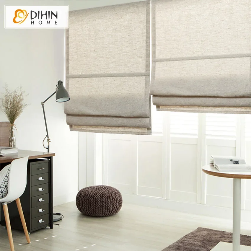 

Modern Motorized Custom Made Roman Blinds Cotton Linen Natural Fabric Window Roman Shade For Living Room