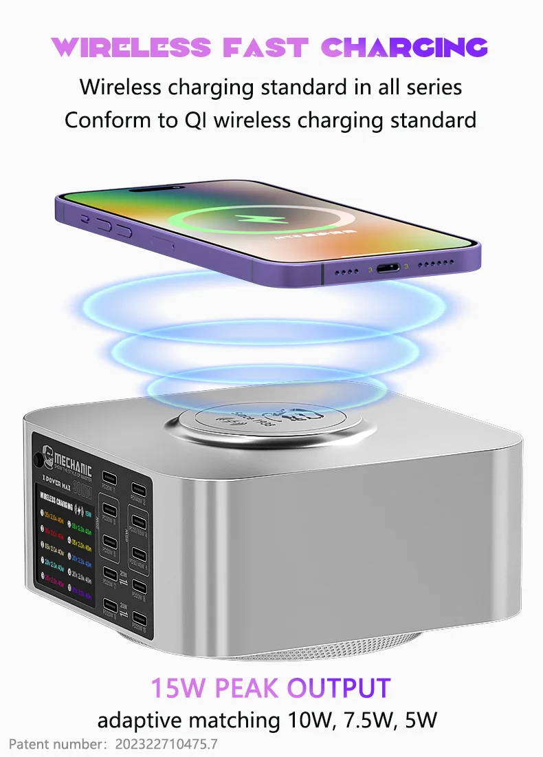 MECHANIC OFFICIAL X-Power Series SuperFast Charger High-Power 300W Wireless 15W PD QC 3.0 Charging Station For Phone Charging