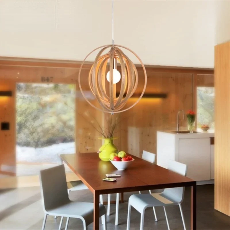 

2021 New Nordic Variable Multi-Ring Solid Wood Pendant Lamp For Living Room Dining Room Bar Home Decoration Lighting