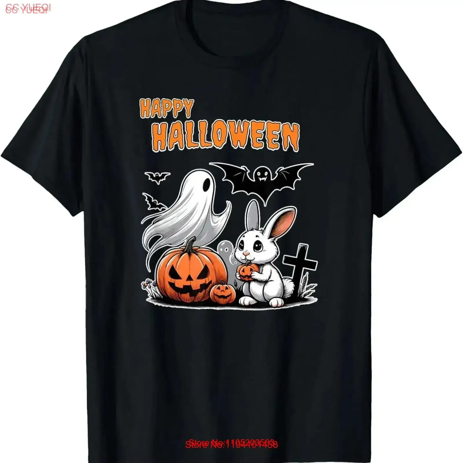 تي شيرت مخيف مع أرنب الهالوين تي شيرت عتيق مغسول برسومات أنيقة قابلة للتنفس ومريحة كاجوال للجنسين قليلاً