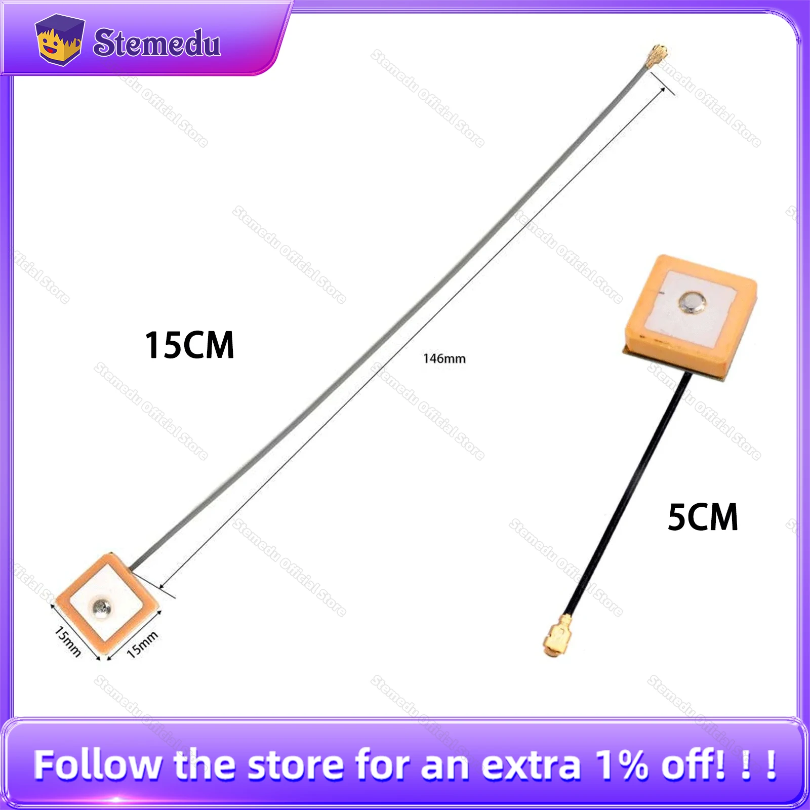 

High Precision GPS Active Antenna 15x15x146mm/50mm IPX Interface 15cm/5cm Cable 50 Ohm for Navigationule