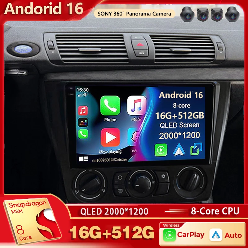 Radio Multimedia para Auto con Android 16 para BMW Serie 1 E88 E82 E81 E87 2004 - 2012, Auto Carplay, Estéreo para Auto, DSP, wifi+4G, Voz Ai