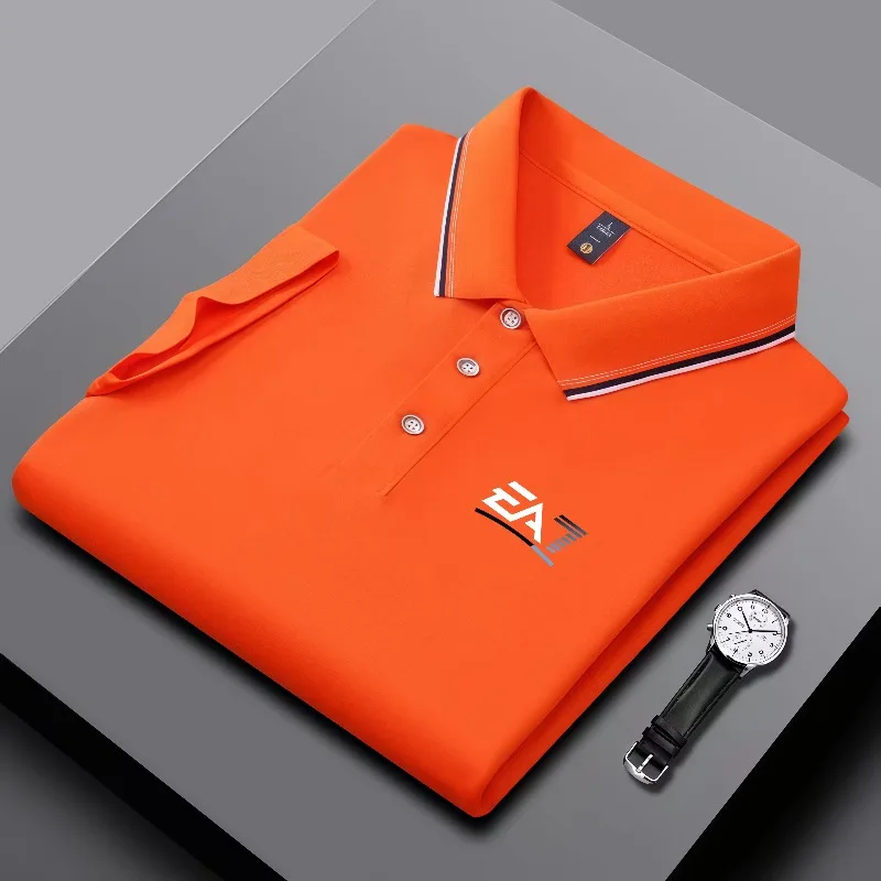 Herren Sommer Trend-Poloshirt, EA7-Buchstaben-Print, Kurzarm, gestreifter Kragen, atmungsaktives, lässiges Business-Oberteil für den Sommer