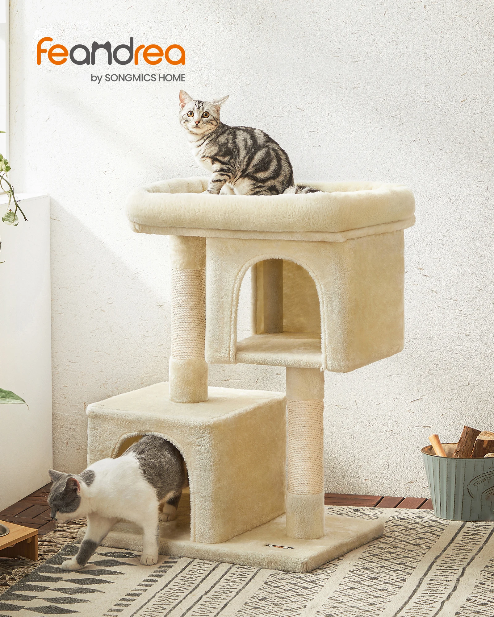 Feandrea Arbre à Chat, Tour de Jeux 84 cm, L, Maison pour Chats Jusqu’à 7 kg, Grande Plate-Forme, 2 Niches, Griffoir