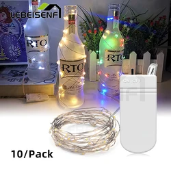 Mini tira de luces LED con batería CR2032 para Navidad, guirnalda de alambre de cobre para boda y fiesta, 10 unidades
