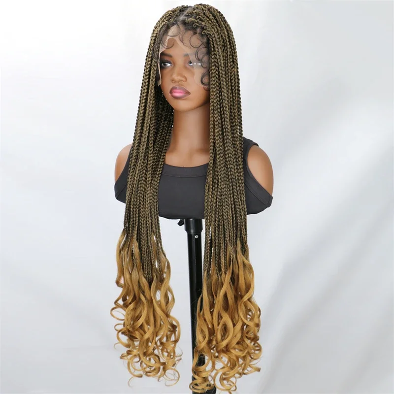 Box Braided Wig 36 Inch Synthetic Full Lace Long Curly Wave Wig For Women Afro Dreadlock Baby Hair Transparent Lace Glueless Wig